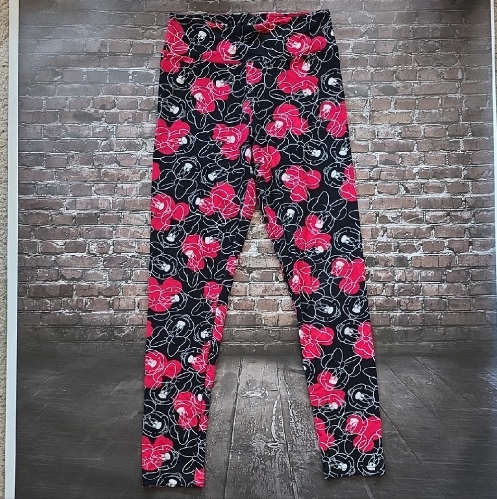 LuLaRoe Kids Black Leggings with Bright Pink Floral Pattern